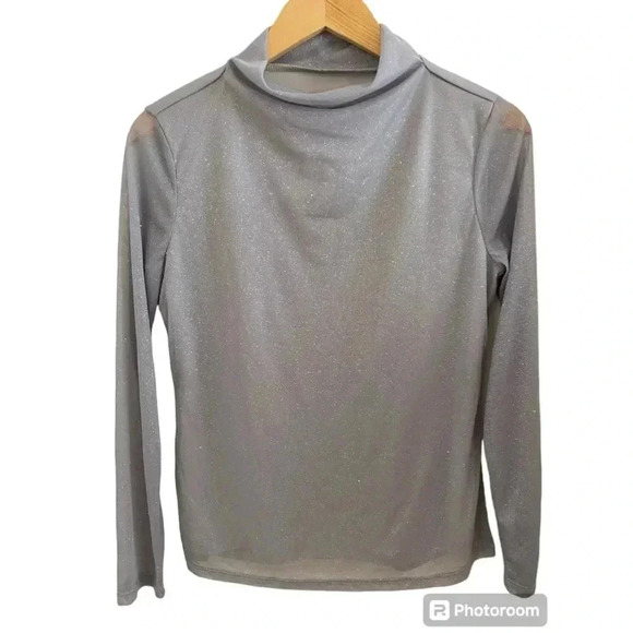 Halogen NWT Womens Silver Sparkle Mock Neck Mesh Blouse - Picture 1 of 6